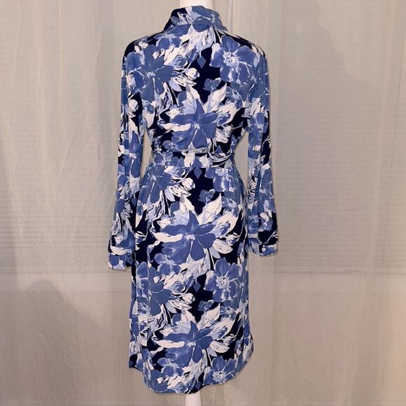 LuLaRoe S ELLIE Blue White Floral Long Sleeve A Line Midi Shirt Dress - Picture 2 of 16